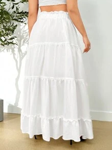 SHEIN ICON 大尺寸女士紙袋腰額外長裙 - 白色 - 查看 5