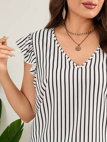 SHEIN LUNE Kích thước lớn NỮ Mùa hè giản dị In sọc lễ Phục sinh Áo cánh - Đen và trắng - Xem 3