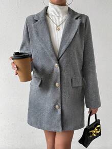 SHEIN LUNE Lapel Neck Flap Detail Overcoat