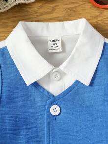 Conjunto para bebé niño de estilo británico de contrastes de color con body de manga larga con botón y abertura, lindo, casual, simple y moda para primavera y verano - Multicolor - Ver 4