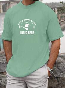 Manfinity Hombres Camiseta con estampado de slogan - verde menta - Ver 1