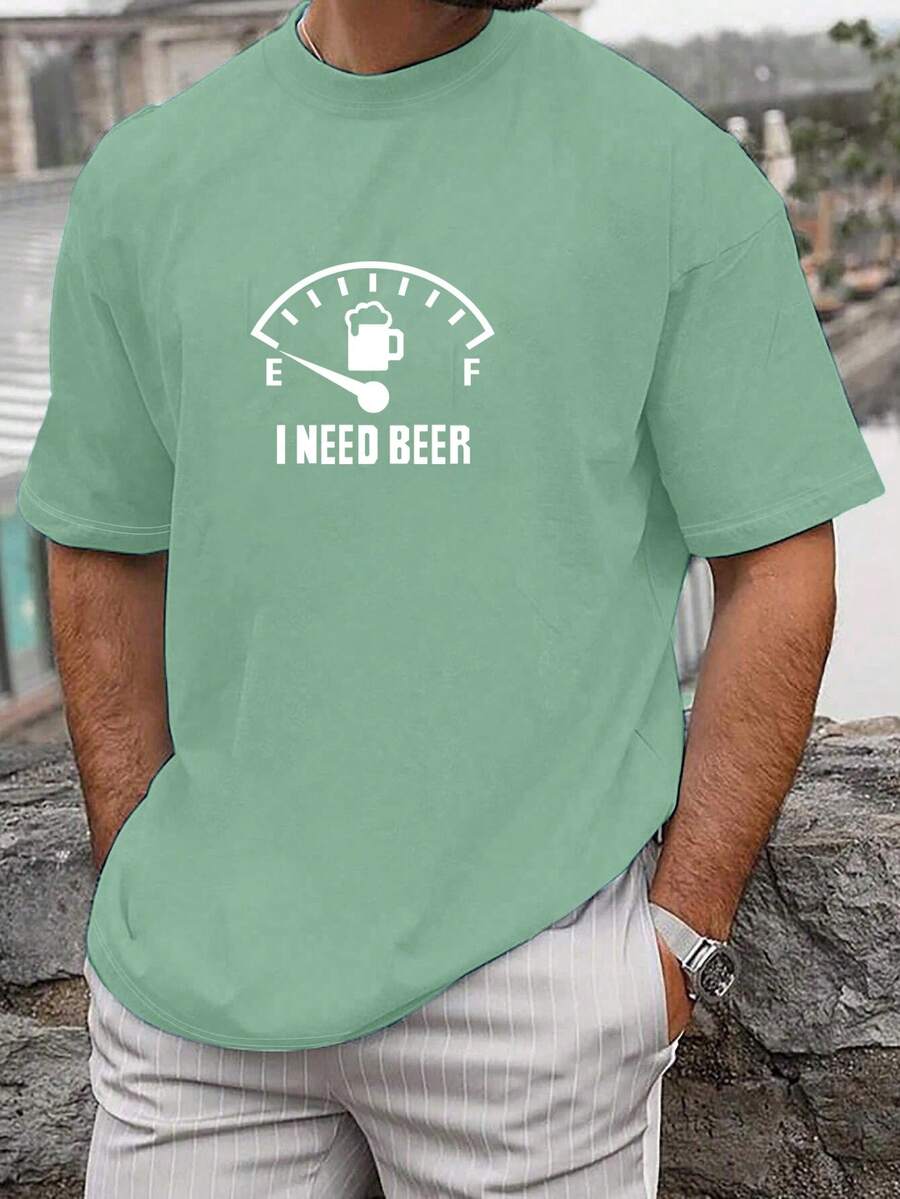 Manfinity Hombres Camiseta con estampado de slogan - verde menta - Ver 1