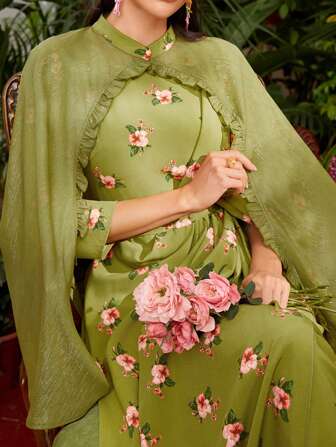 Divindia Kvinnors Tryckt Blommig Klänning