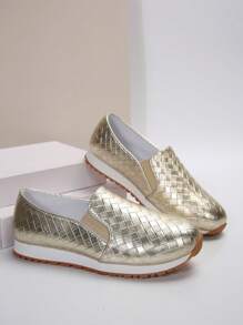Women's Flat Gold Tone Elastic Comfortable Casual Shoes