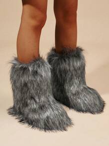 2025女士长靴冬季保暖防滑羊毛雪地靴中筒时尚个性 - 灰色 - 查看 5