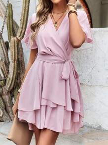 Breezaya Women's V-Neck Ruffle Sleeve Dress