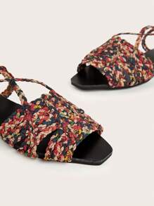 Sandalias planas para mujer con correas tejidas multicolor, patrón tejido aleatorio, patrón floral y de hierba multicolor aleatorio - Multicolor - Ver 4