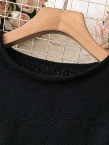 SHEIN LUNE 加大號兩色撞色下垂袖毛衣 - 黑與白 - 查看 3