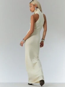 SHEIN X Scheana MUSERA 针织高领系腰长款毛衣连衣裙，Y2K 90年代风格，休闲可爱，适合夏季、假日、毕业典礼、婚礼宾客、秋季、感恩节等场合，时尚百搭。