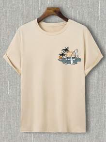 Manfinity RSRT Men Plus Size Loose Beach Vacation Short Sleeve Graphic T-Shirt, Grunge Style