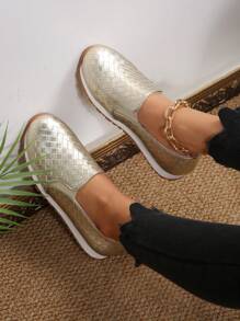Women's Flat Gold Tone Elastic Comfortable Casual Shoes