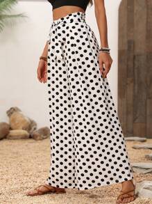 SHEIN LUNE 波點印花寬鬆休閒寬腿褲 - 彩色 - 查看 5