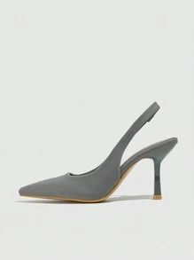 Women's Pointed Toe Low Vamp Thin High-Heel Shoes With Thin Heel And Back Strap, Suede, Autumn, Elegant, Kitten Heels - Grey - View 3