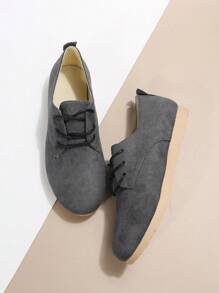 Giày bệt nữ, Giày màu xám đậm, Giày đế bệt chống nước, Giày buộc dây - Màu xám đen - Xem 4