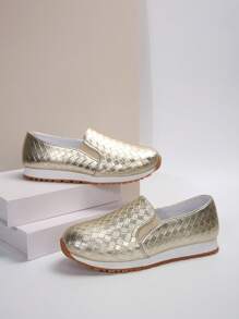 Women's Flat Gold Tone Elastic Comfortable Casual Shoes