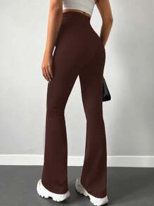 EURMUSE High Waist Flare Leg Pants - Brown - View 2