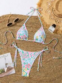 Swim Mod Women's Halterneck Printed Floral Two-Piece Bikini Set,Summer Beach - Multicolor - View 4