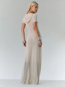 MUSERA Knit Hooded Maxi Sweater Dress Casual, Spring - Grey - View 2