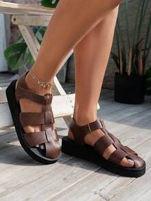 Dép nữ bít mũi, kiểu dáng đơn giản, thoải mái, mềm mại, gót nhọn, đế dày, màu nâu, đa năng, thoáng khí, thể thao, chống trượt - màu nâu - Xem 5