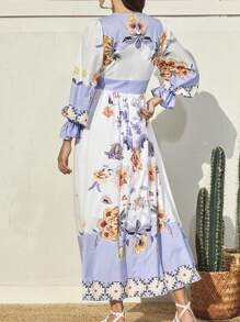 Seusyu Women's Floral Printed Ruffle Sleeve Dress - Multicolor - View 6