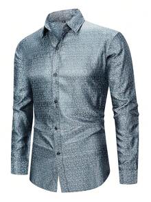 Men's Jacquard Long Sleeve Shirt - Navy Blue - View 3