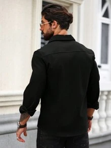 Manfinity Homme Men's Solid Color Casual Long Sleeve Shirt, Fall - Black - View 2