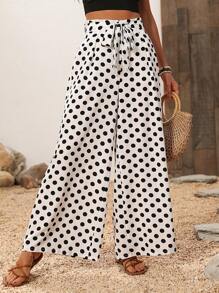 SHEIN LUNE 波點印花寬鬆休閒寬腿褲 - 彩色 - 查看 4
