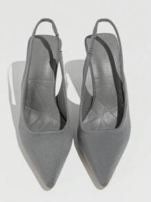 Women's Pointed Toe Low Vamp Thin High-Heel Shoes With Thin Heel And Back Strap, Suede, Autumn, Elegant, Kitten Heels - Grey - View 5