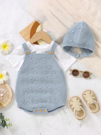 SHEIN Vintaside Kids Bebé niña Body con diseño de botón tejido & Sombrero sin camiseta