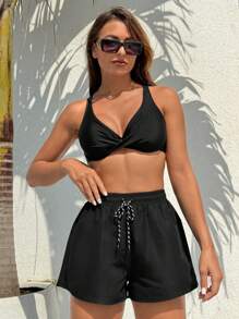 Swim SPRTY Women's Summer Beach Drawstring Waist Shorts Swimwear Bottom