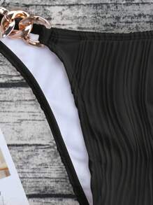 SHEIN Swim Chain Detail Halter Neck Bikini Set, Two Pieces, Summer Beach - Black - View 4