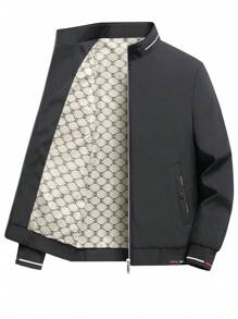 Men's Fashionable Simple Lining Printed Jacket - Black - View 10
