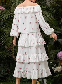 Seusyu Women Ruffle Lantern Sleeve Top With Ruffled Hem And Tiered Skirt Two-Piece Set 2 Pieces Set - White - View 8