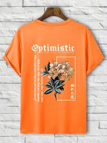 GENIUS ODE Maglietta a maniche corte con stampe floreali e slogan, abbigliamento casual da uscire, stile urban per uomo di taglia oversize - Arancia Bruciata - Visualizzare 6
