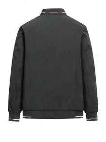 Men's Fashionable Simple Lining Printed Jacket - Black - View 11