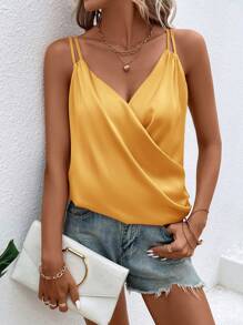 SHEIN Clasi 女士實色交叉v領背心 - 黃色 - 查看 5