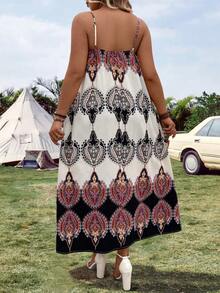 SHEIN LUNE Của phụ nữ Kích thước lớn Lỏng lẻo In Dây đeo Mì Ý  Đầm - Màu be - Xem 2