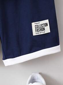 SHEIN Young Boy Casual Knitted 2pcs/Set, Letter Printed Short-Sleeved T-Shirt And Shorts, Summer - Royal Blue - View 6