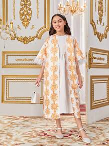 SHEIN Leap Crew Tween Girls' Loose-Fit Vintage Printed Dress Set (2pcs) - Multicolor - View 3