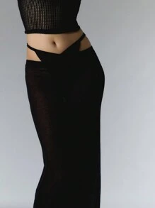 MUSERA Jupe longue maxi transparente en tricot avec détail de string, printemps été, brunch mignon