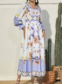 Seusyu Women's Floral Printed Ruffle Sleeve Dress - Multicolor - View 5