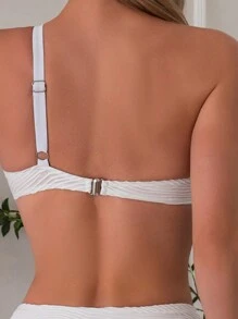 SHEIN Swim Conjunto de bikini con textura de unicolor para mujer, playa de verano - Blanco - Ver 4