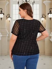 SHEIN Clasi 大尺碼網眼v領休閒t恤 - 黑色 - 查看 7