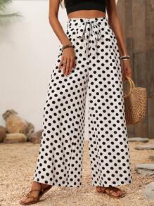 SHEIN LUNE 波點印花寬鬆休閒寬腿褲 - 彩色 - 查看 3
