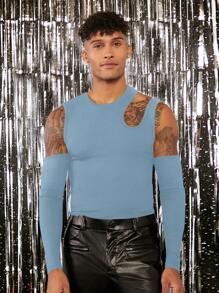 Manfinity VCAY 男士純色修身針織空心休閒t恤