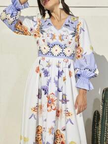 Seusyu Women's Floral Printed Ruffle Sleeve Dress - Multicolor - View 4