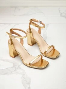 Fashionable, Minimalist, Sexy And Comfortable Gold Ankle Strap Chunky High Heels Sandals - Gold - View 6