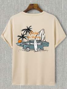 Manfinity RSRT Men Plus Size Loose Beach Vacation Short Sleeve Graphic T-Shirt, Grunge Style