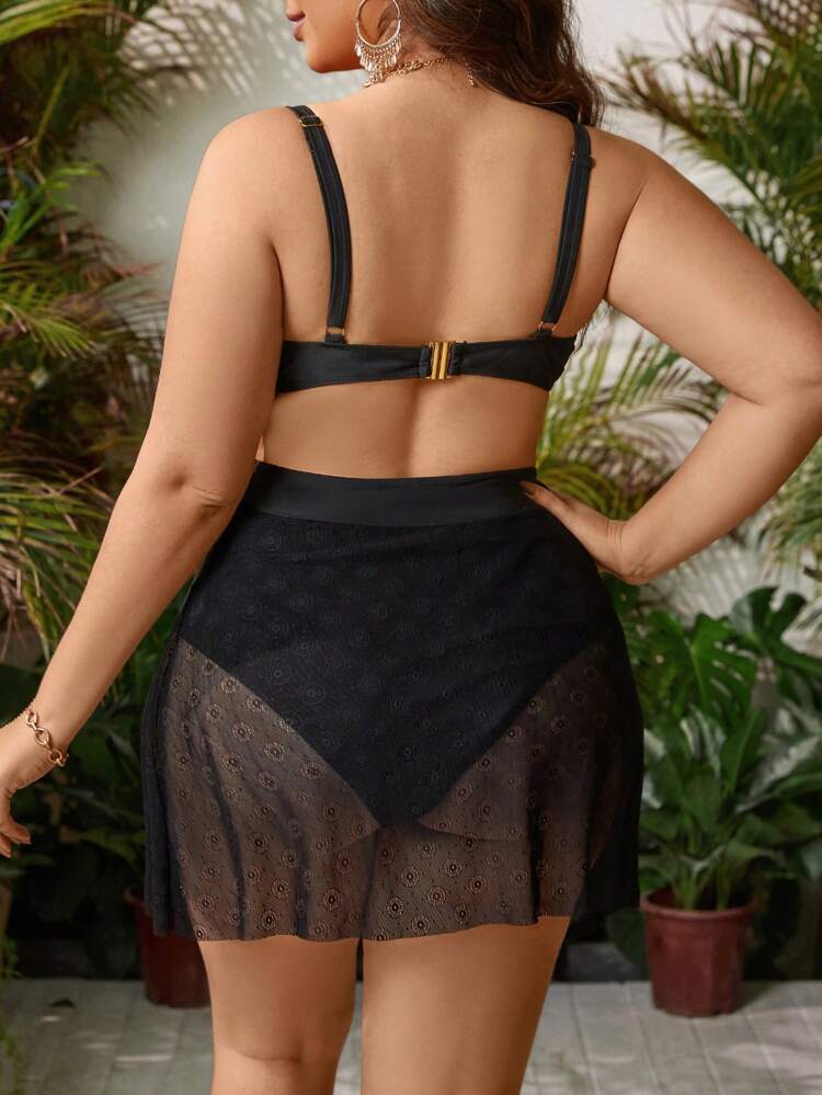 Summer Plus Size Solid Color V-Neck Swimsuit Set