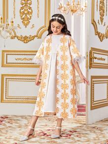 SHEIN Leap Crew Tween Girls' Loose-Fit Vintage Printed Dress Set (2pcs) - Multicolor - View 2